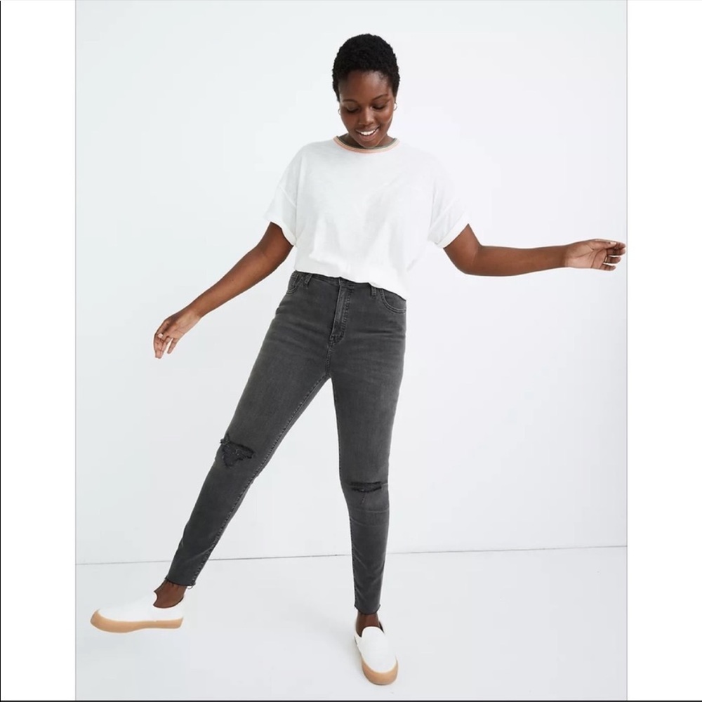 Madewell Curvy High Rise Skinny Jeans Washed Black Sea Distressed Plus Sz 34